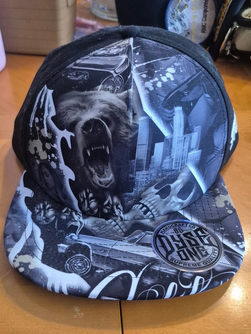 NEW Dyse One California Dreamin Snapback Hat Bear Skull Cars Black Gray OSFM
